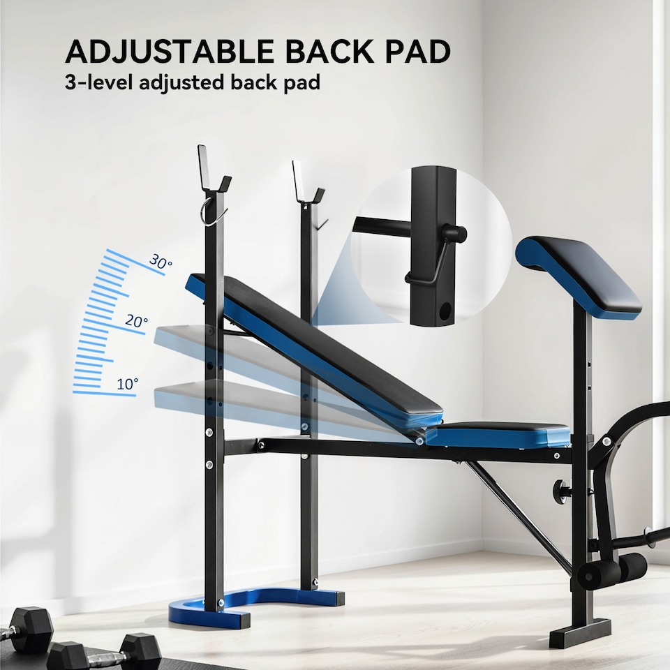 image 1 of HOMCOM Adjustable Weight Bench with Leg Developer Barbell Rack for Home Gym