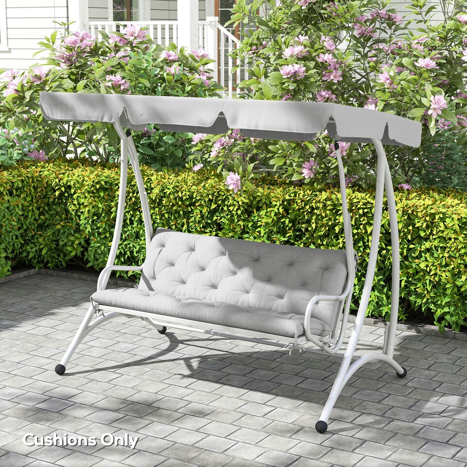 image 1 of Outsunny 3 Seater Garden Bench Cushion Outdoor Seat Pad w/ Ties Light Grey 
