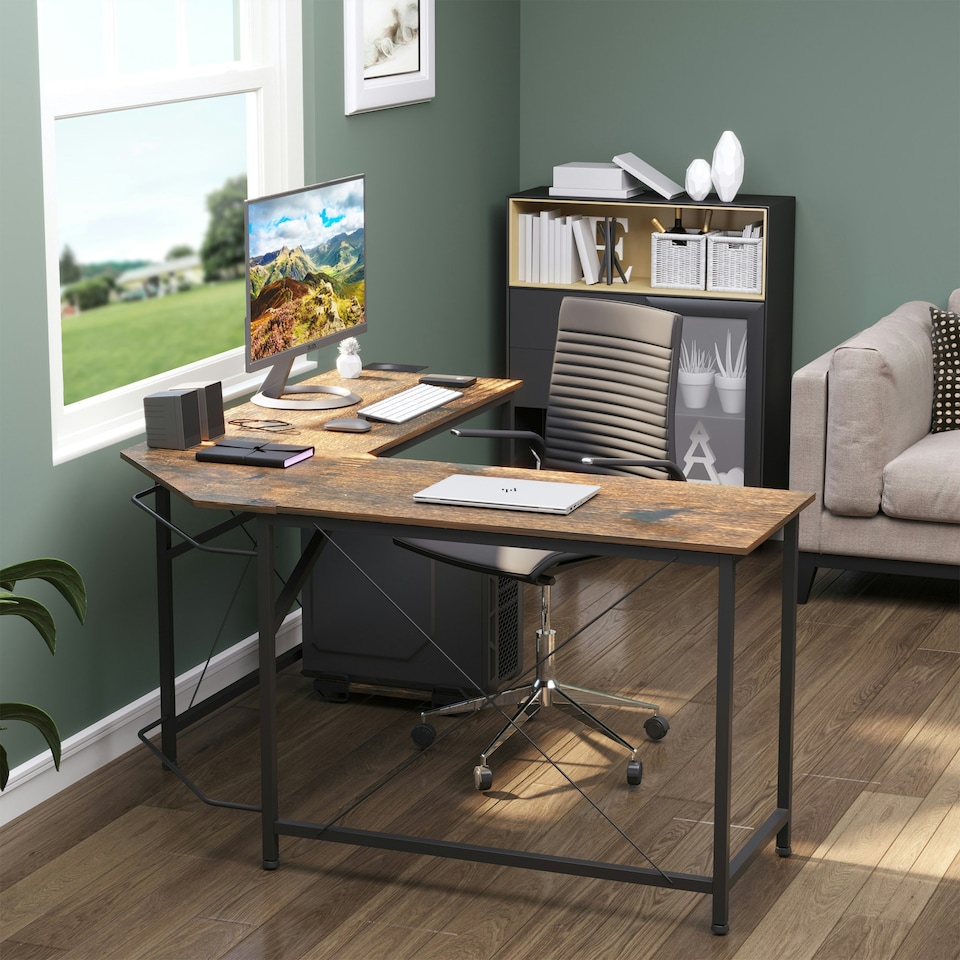 image 1 of HOMCOM Corner L-Shape Computer Desk Gaming PC Workstation for Home Office