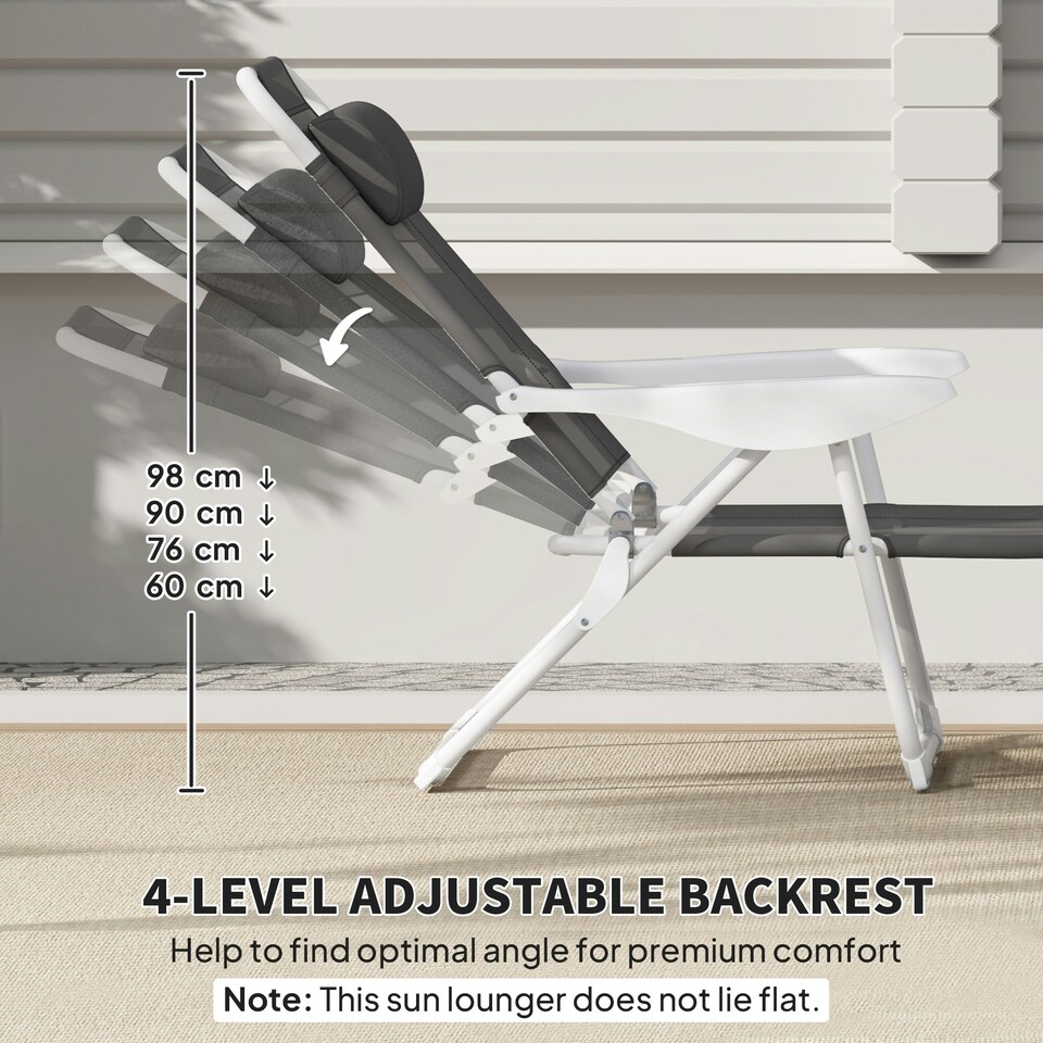 image 1 of Outsunny Folding Sun Lounger with 4-Level Backrest & Headrest, Charcoal Grey
