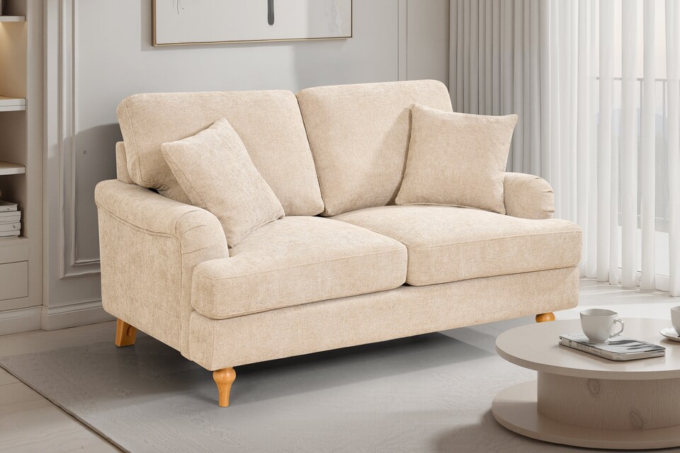 image 1 of Beige Textured Chenille 2 Seater Sofa HAMILTON