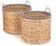 image 1 of Set of 2 Round Water Hyacinth Basket With Grey Rope Border | Brown | Brown | Not provided