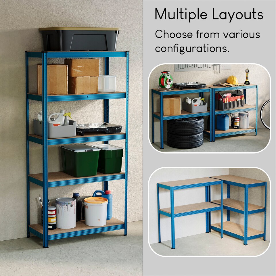 image 1 of Home Vida 5 Tier Garage Shelves Heavy Duty Shelves Boltless Shelving Storage Units - Holds Upto 875kg Per Bay - Blue - 3 Bays