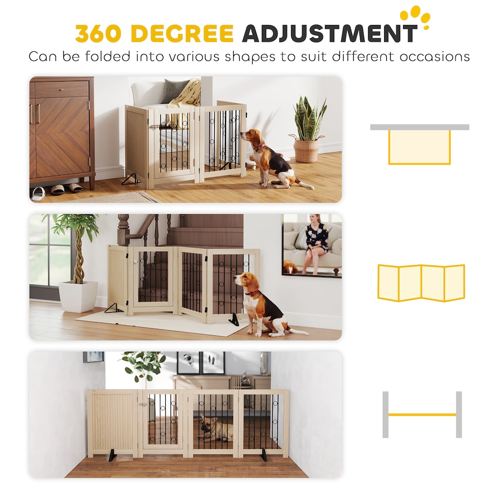 image 1 of PawHut Freestanding Pet Gate, Foldable Dog Gate with Lockable Door, Support Feet and 360 degree Flexible Hinges, 4 Panel Indoor Safety Dog Barrier for House, Stairs, Doorway, Oak