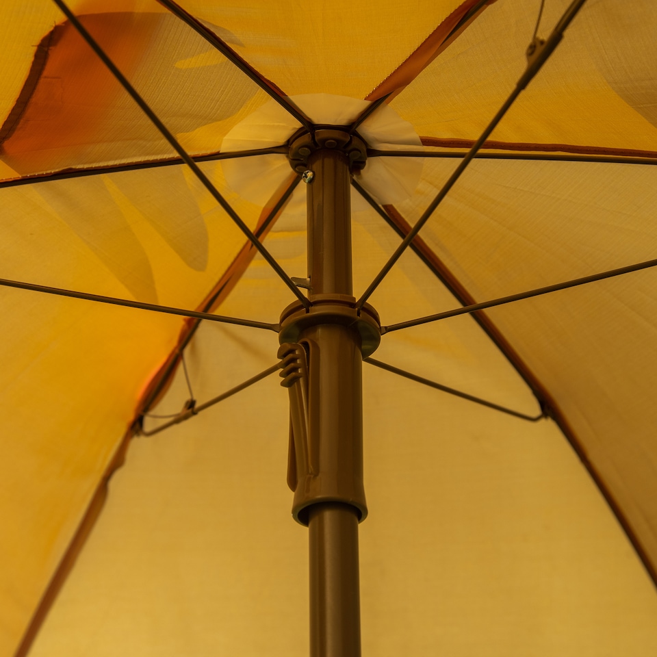 image 1 of Outsunny Kids Foldable Four-Piece Garden Set w Table, Chairs, Umbrella - Brown