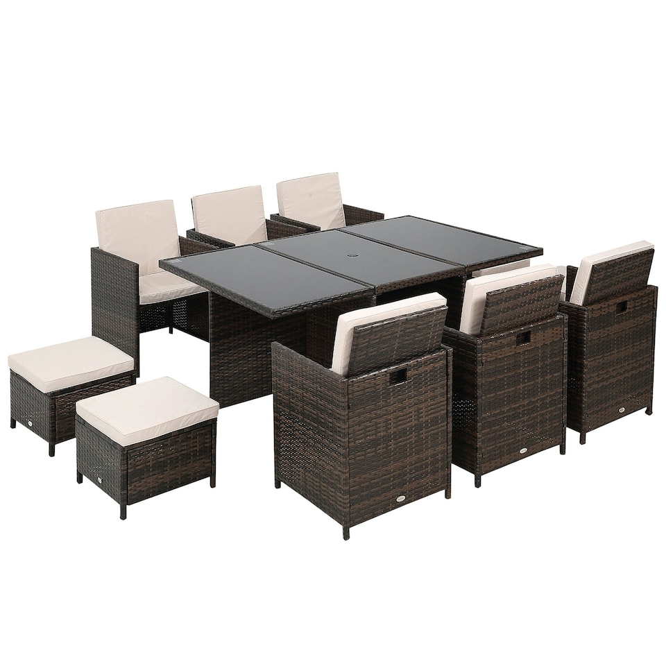 image 1 of Outsunny 11PC Garden Rattan Dining Set Cushion Patio Table Chair Conservatory