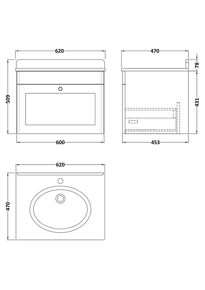 image 1 of Balterley Swynnerton Traditional 1 Drawer Wall Hung Vanity Unit with Marble Basin, Satin Grey, 600mm