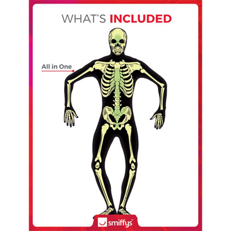 image 1 of Skeleton Second Skin Glow In The Dark Fancy Dress Costume Unisex Adult Large