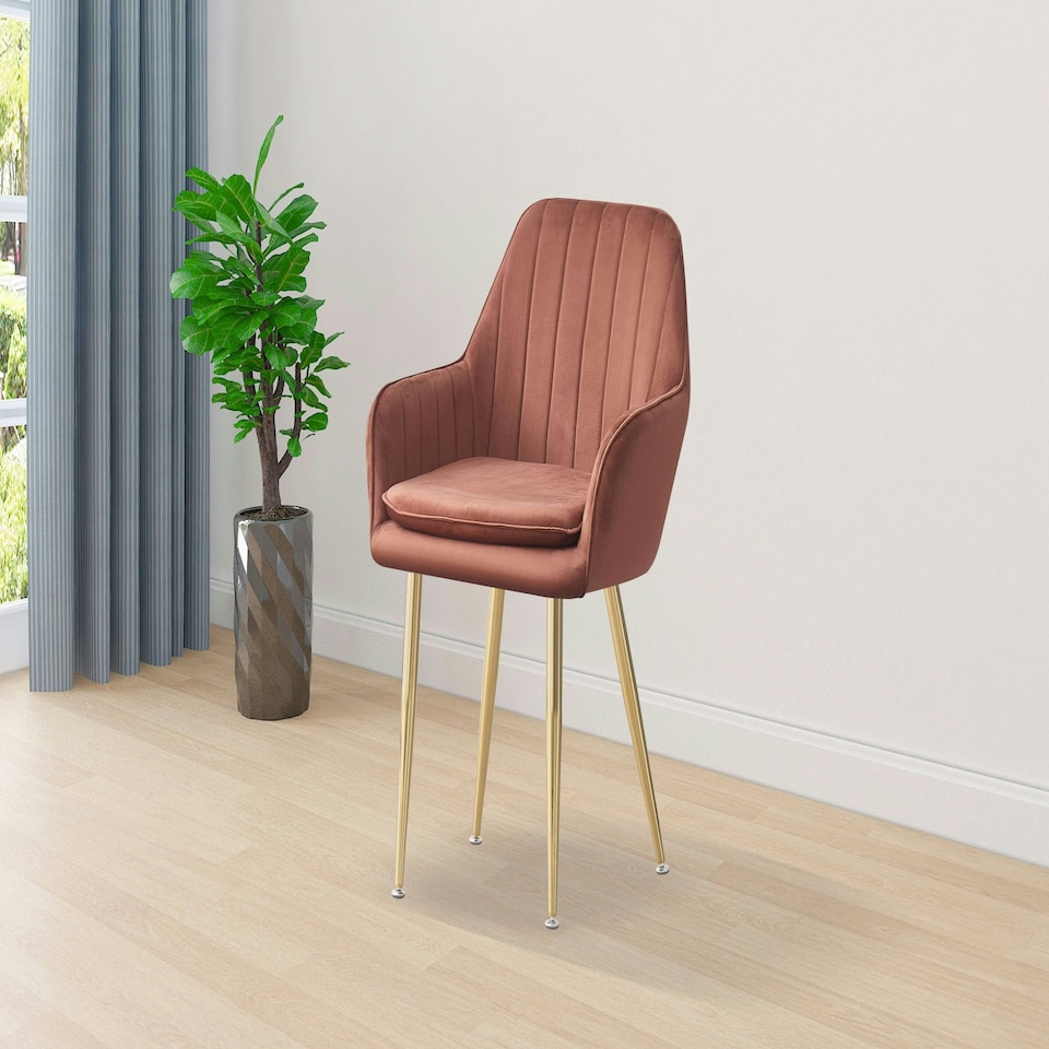 image 1 of MOF Dining chair Armchair with Armrest & Backrest Upholstered seat with Metal legs T05 Pink