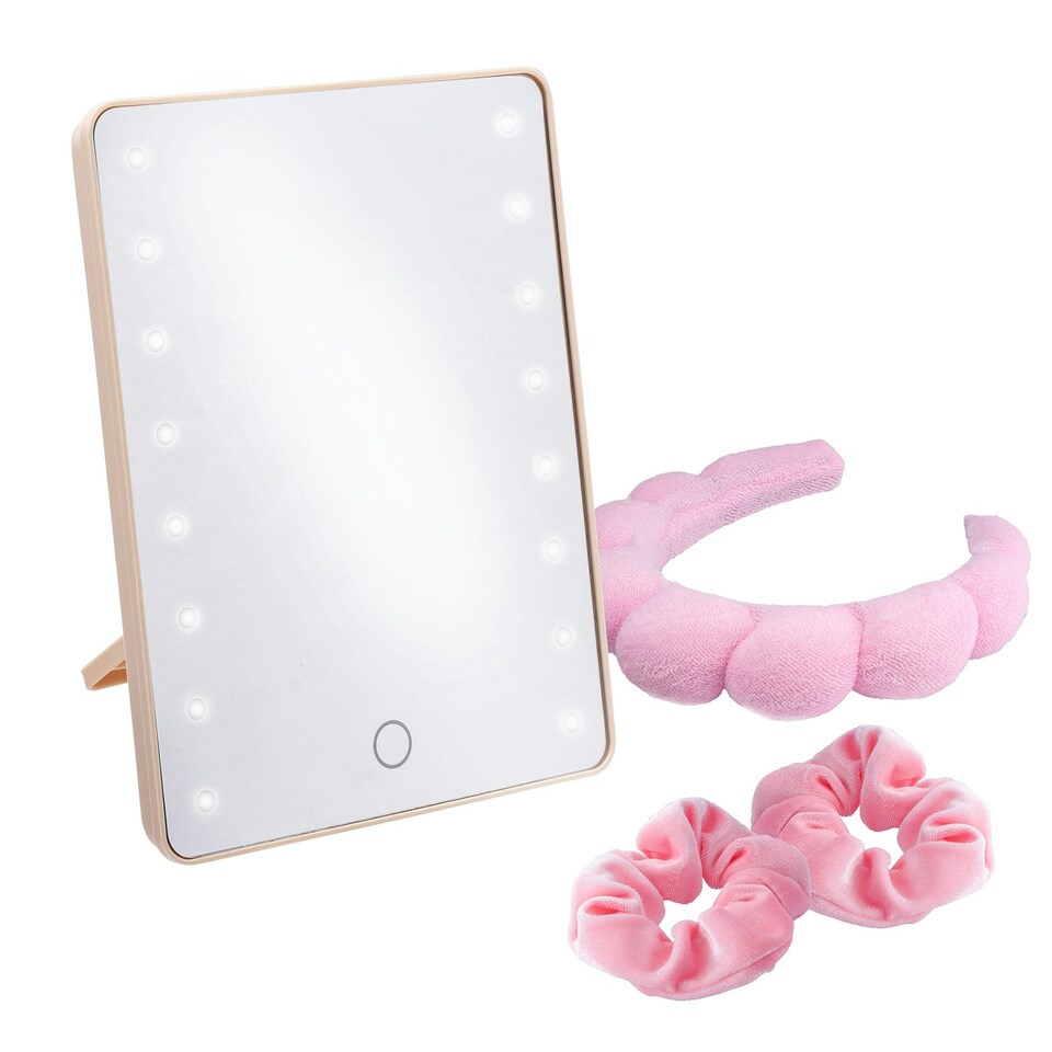 image 1 of Sensio LED Mirror & Hair Accessory Gift Set | Pink | Cream