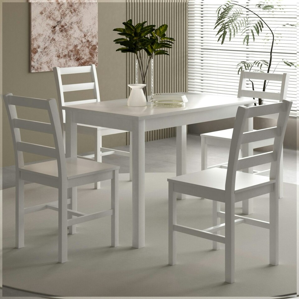 image 1 of 5 Piece Wooden Dining Set In White