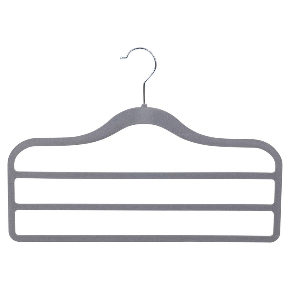 image 1 of Black & Grey Velvet Non-Slip 3-Bar Trouser Hangers | Multi | 4