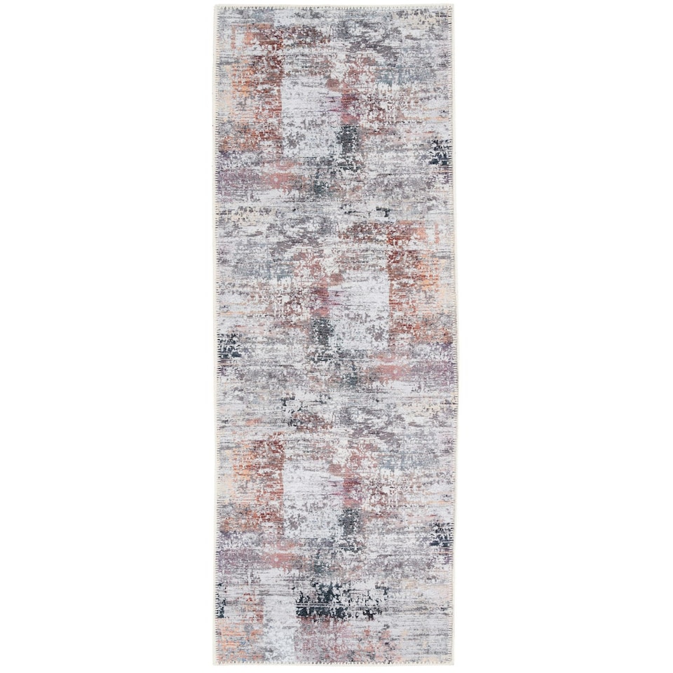 image 1 of KUKOON Neutral Multicolour Distressed Abstract Non Slip Washable Low Pile Runner Rug 80cm x 300cm | Multi