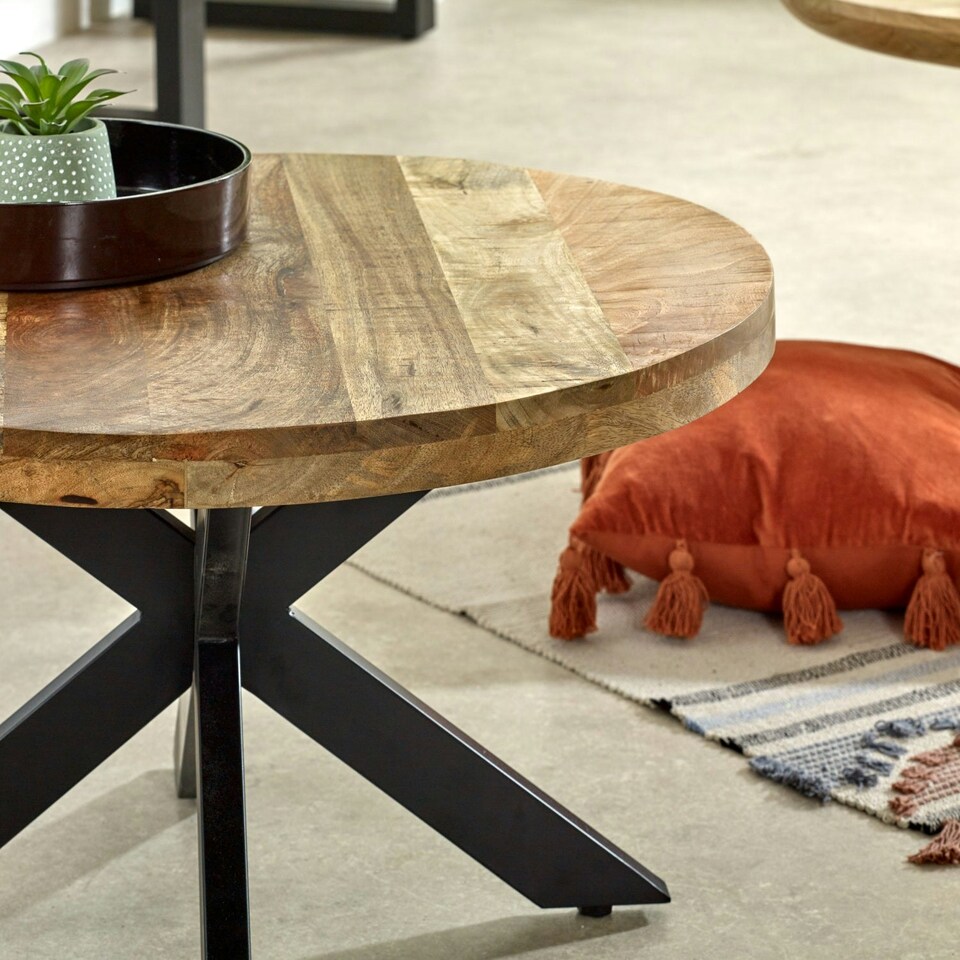 image 1 of Valor Mango Wooden Round Coffee Table Spider Legs Brown