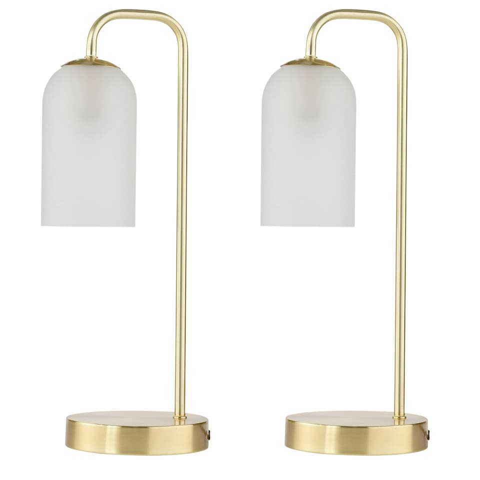 image 1 of Set of 2 Victoria - Satin Brass Touch Lamps with Frosted Glass Shades Bronze | White