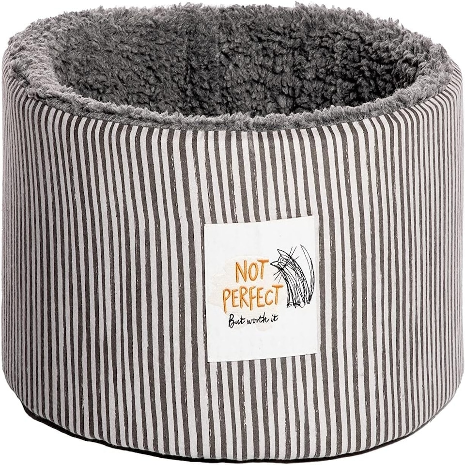 image 1 of Danish Design Battersea Dogs Home Snuggle Stripes Black and White Sherpa Fleece Lining Cat/Kitten Cosy Bed Large 20 Inch