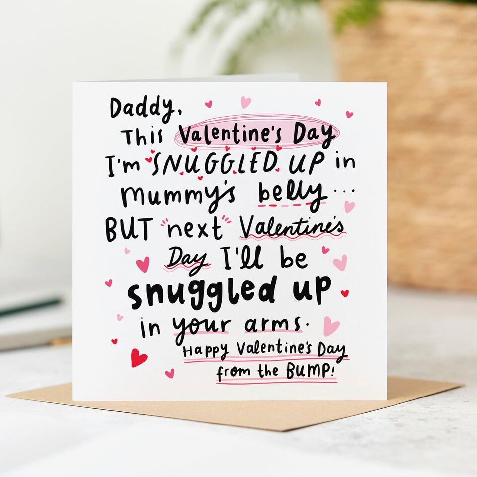 image 1 of Daddy From The Bump Valentine's Day Card, Snuggled Up In Mummy's Belly, Dad To Be, Valentine's Card For Dad