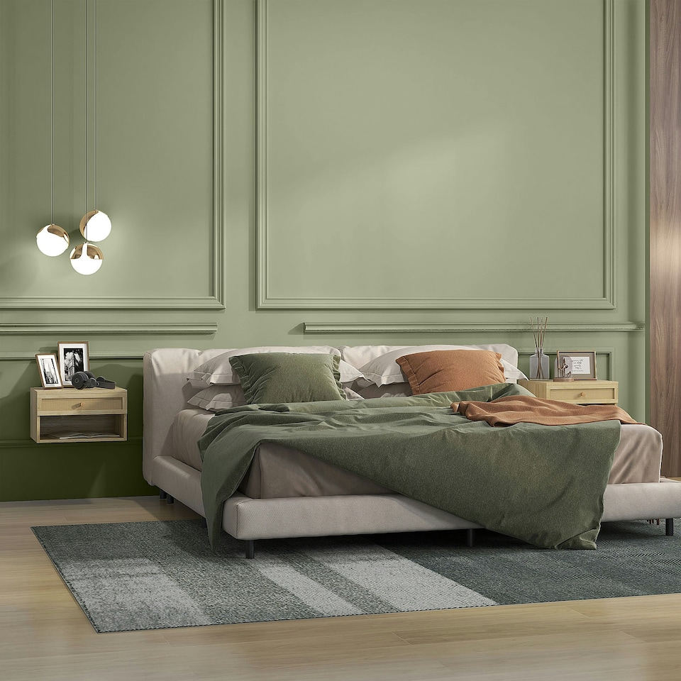 image 1 of Floating Nightstands Set of 2 with Rattan Drawer and Storage Shelf for Bedroom