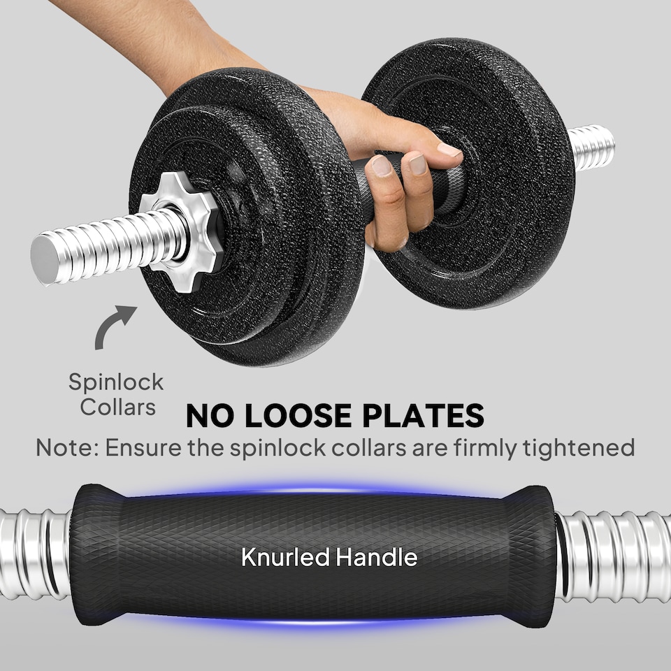 image 1 of SPORTNOW 2-in-1 Adjustable Dumbbells Set, 20kg Weights Dumbbells Set with Non-Slip Grip for Strength Training, Weight Lifting, Bodybuilding, Home Gym Workout Equipment for Men & Women | Grey | Standard