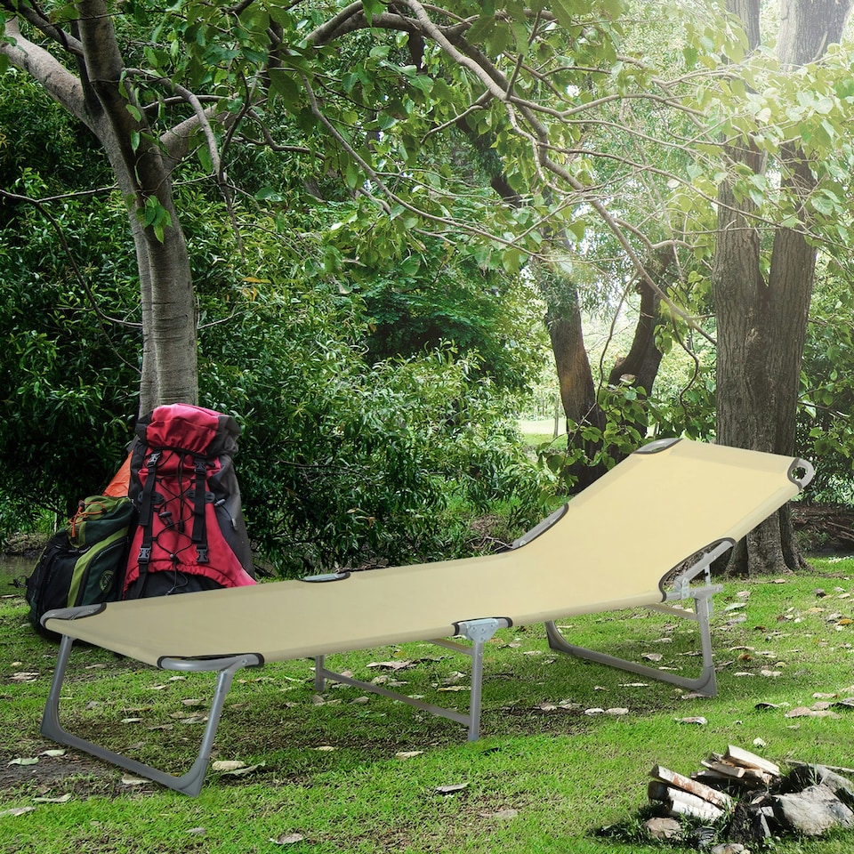 image 1 of Outsunny Camping Cot Picnic Sun Lounger Portable Folding Chaise Chair