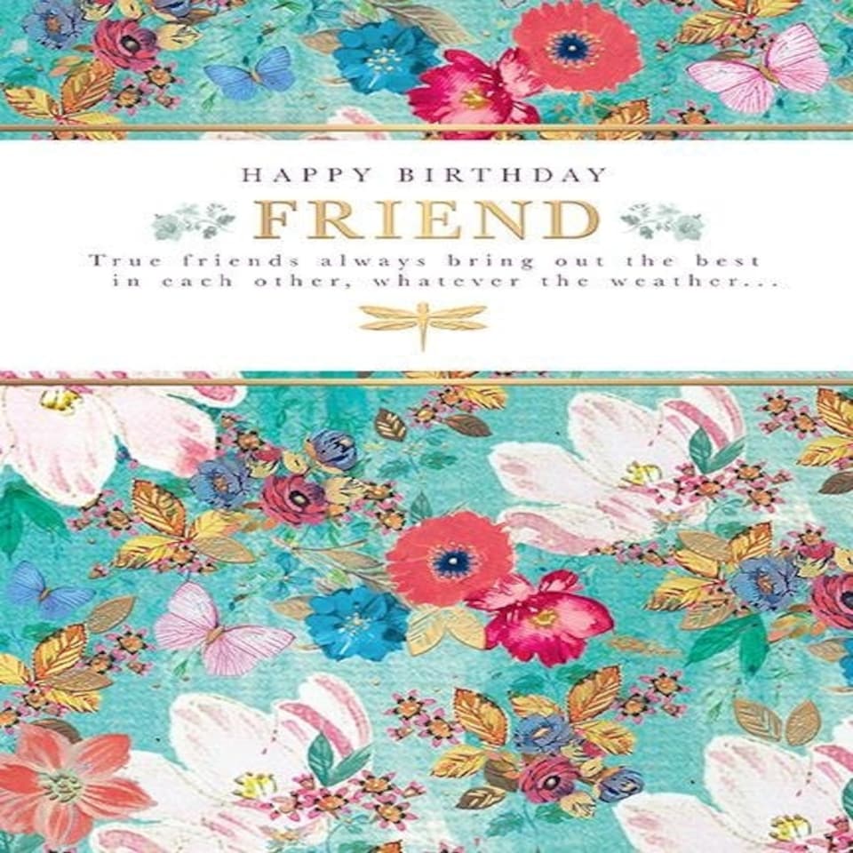 Words 'n' Wishes Friend Female Birthday Card - Happy Birthday Card with Buttefly and Floral Design and an Embossed Foil Finish - Birthday Card for Women