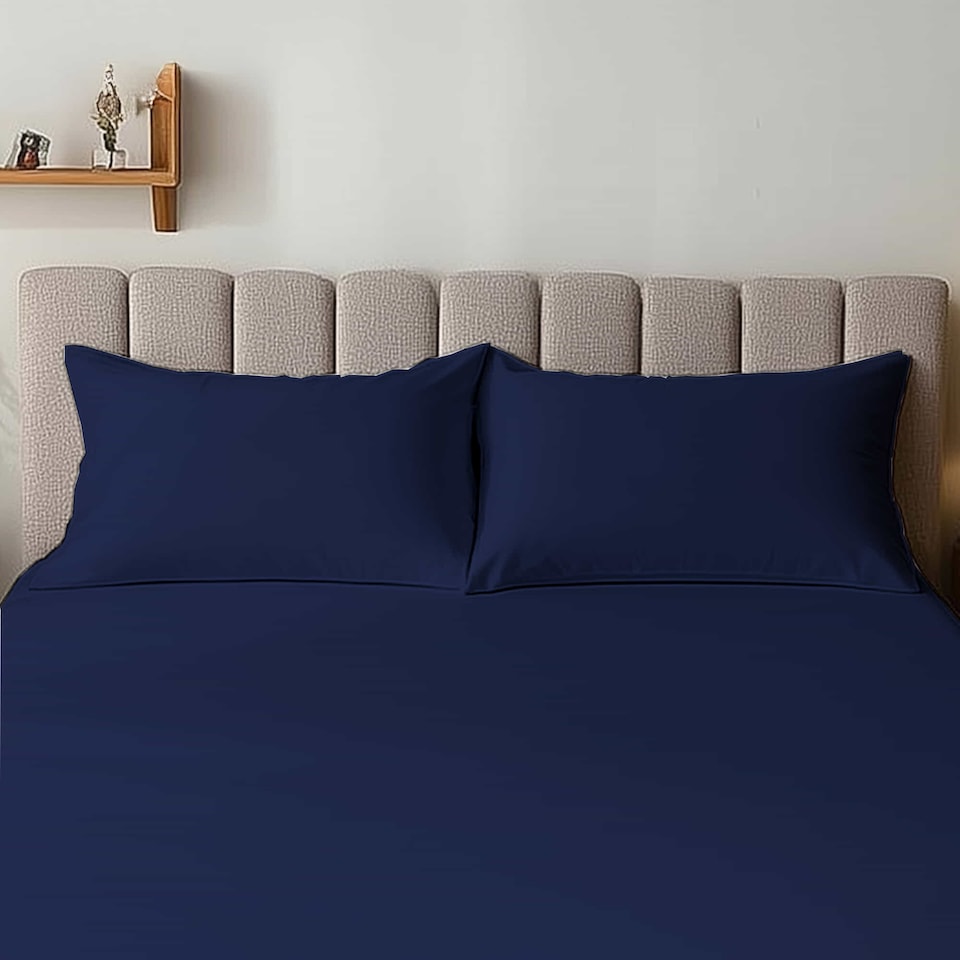 image 1 of Microfibre Soft Touch Plain Dyed Housewife Pillowcase Pair | Blue | Navy Blue