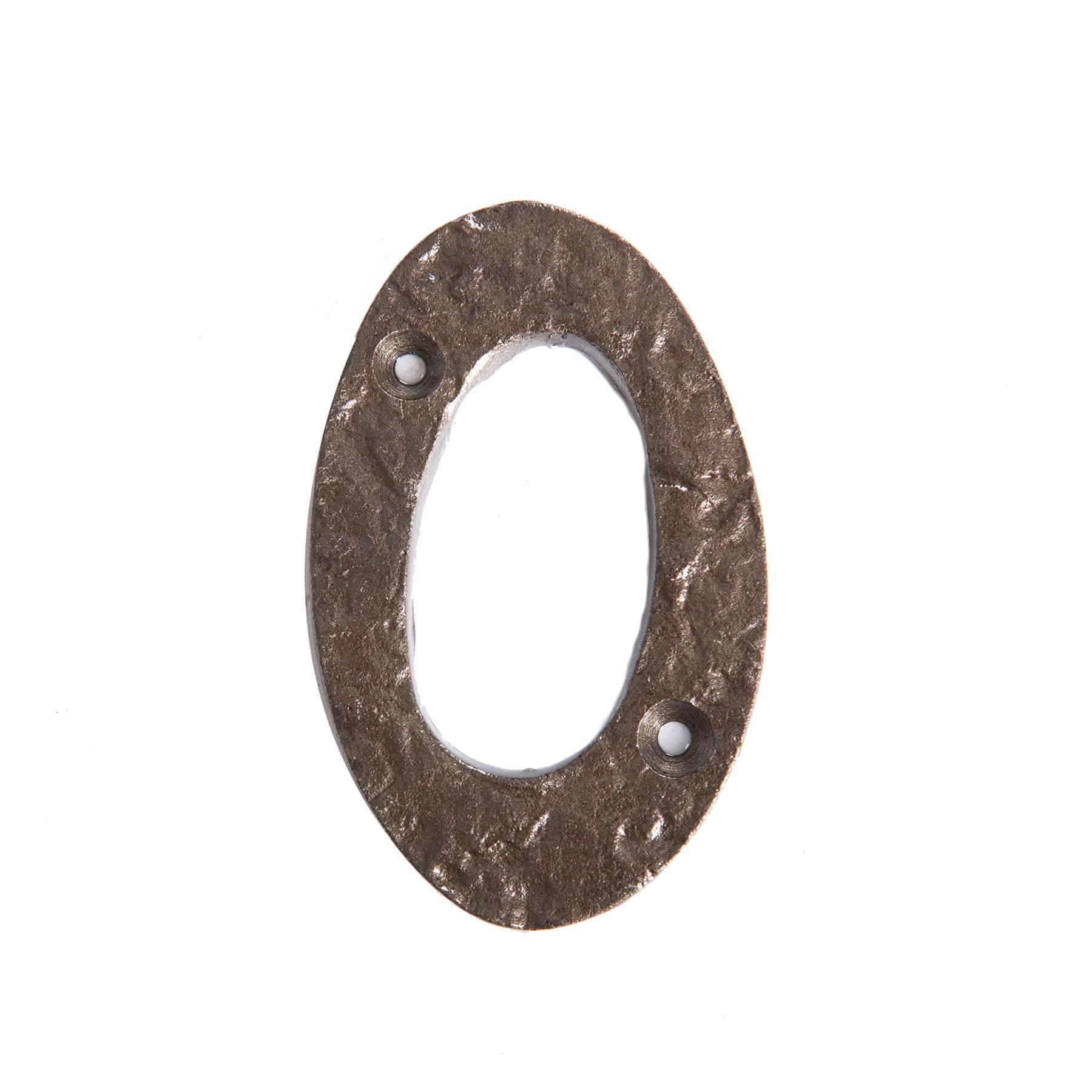 Hammer and Tongs Rustic Iron Numeral - Number 0 - H80mm in Grey