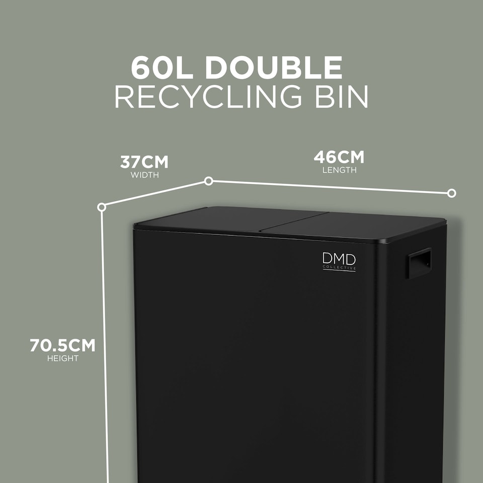 image 1 of 60L Stainless Steel Rubbish Bin, 2 x 30L Removable Recycling Bins & 3L Compost Bin Included