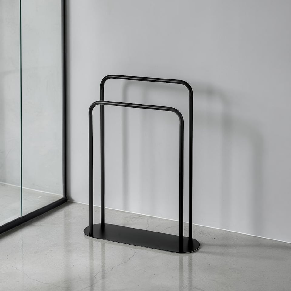 image 1 of Showerdrape Aspen Freestanding Black Towel Storage Stand | Black | Black | 1