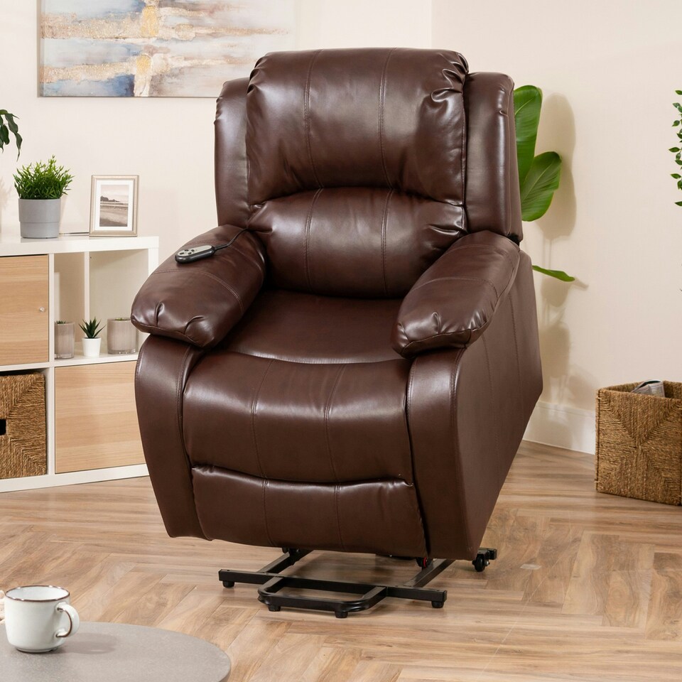 image 1 of Northfield Dual Motor Massage Heat Riser Recliner Chair - Brown