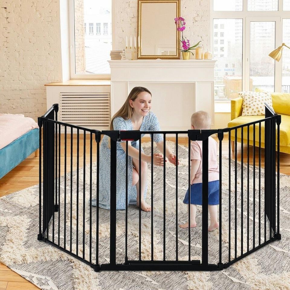 image 1 of COSTWAY 5 Panel Fireplace Fence Room Divider Black