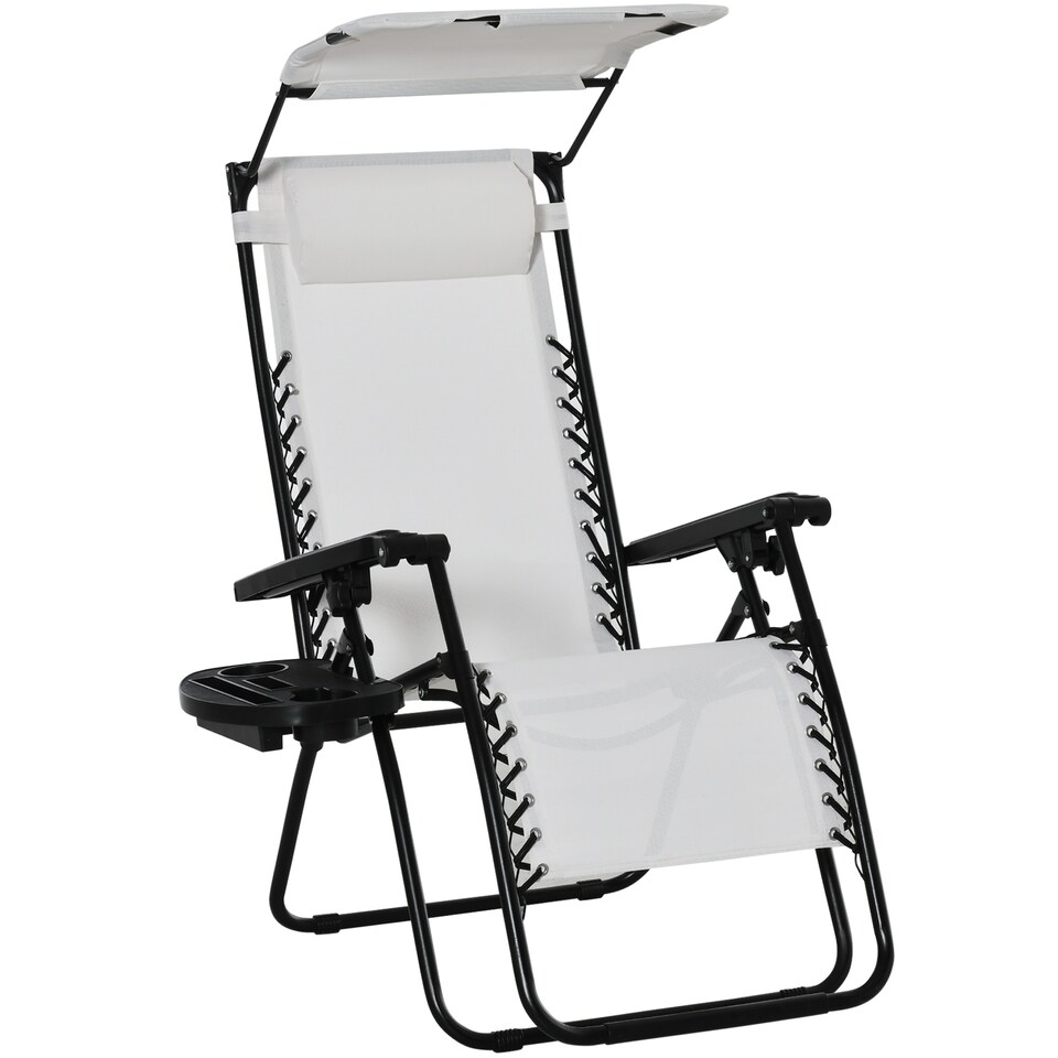 image 1 of Outsunny Zero Gravity Chair Adjustable Patio Lounge w/ Cup Holder White