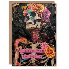 Floral Gothic Memento Mori Skeleton Collage Partner Anniversary Card