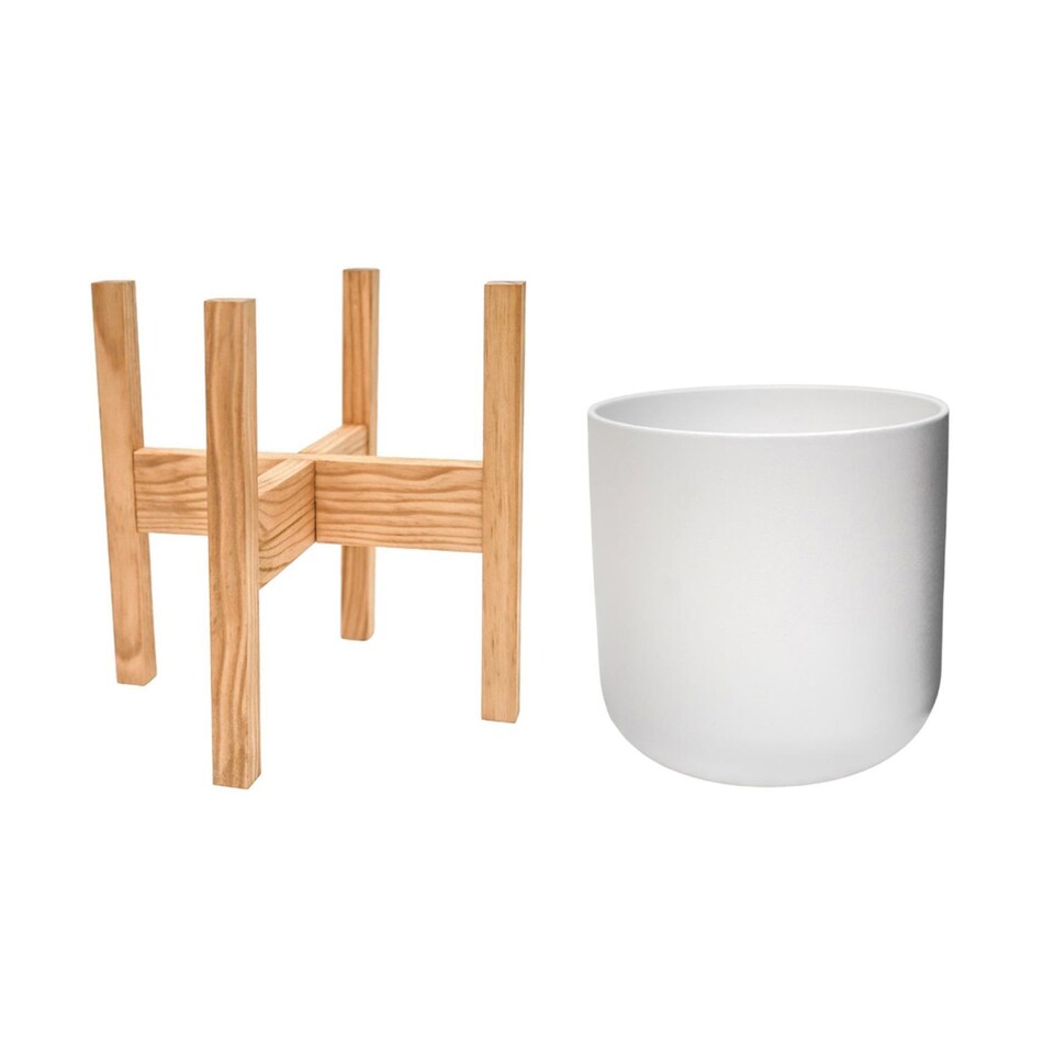image 1 of Lisbon Pot and Stand - Ceramic - D26 cm - White | White