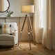 image 1 of ValueLights Modern Light Wood And Chrome Tripod Floor Lamp With Cool Grey Drum Shade Brown
