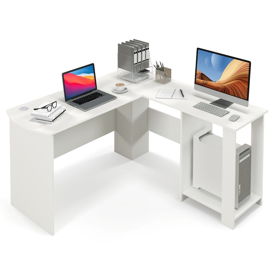 image 1 of COSTWAY L-Shaped Corner Computer Desk Workstation Desk White