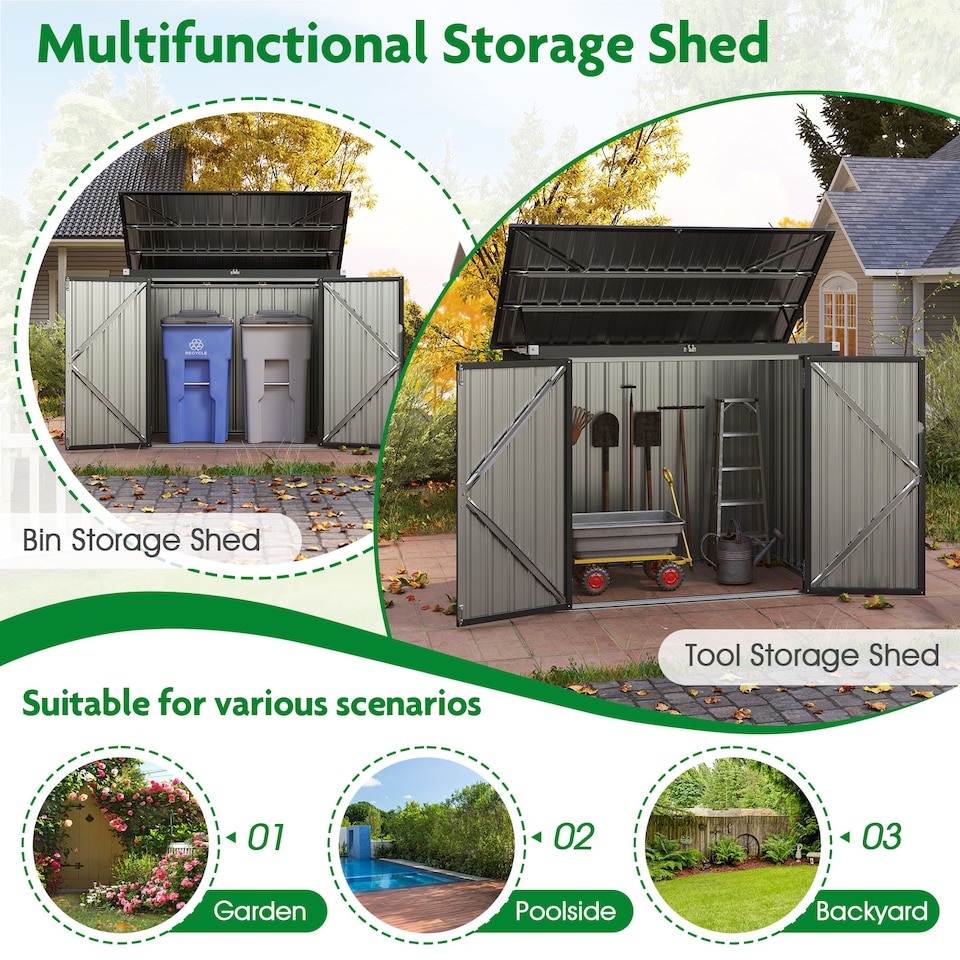 image 1 of COSTWAY 172 x 95 x 130 cm Outdoor Trash Can Storage Shed （Excluding foundation）