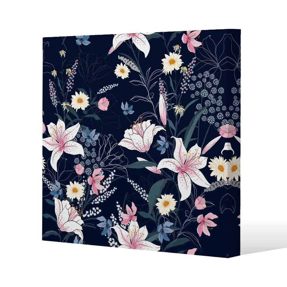 image 1 of Tropical White & Pink Flowers (Canvas Print) 46 x 46 x 4cm