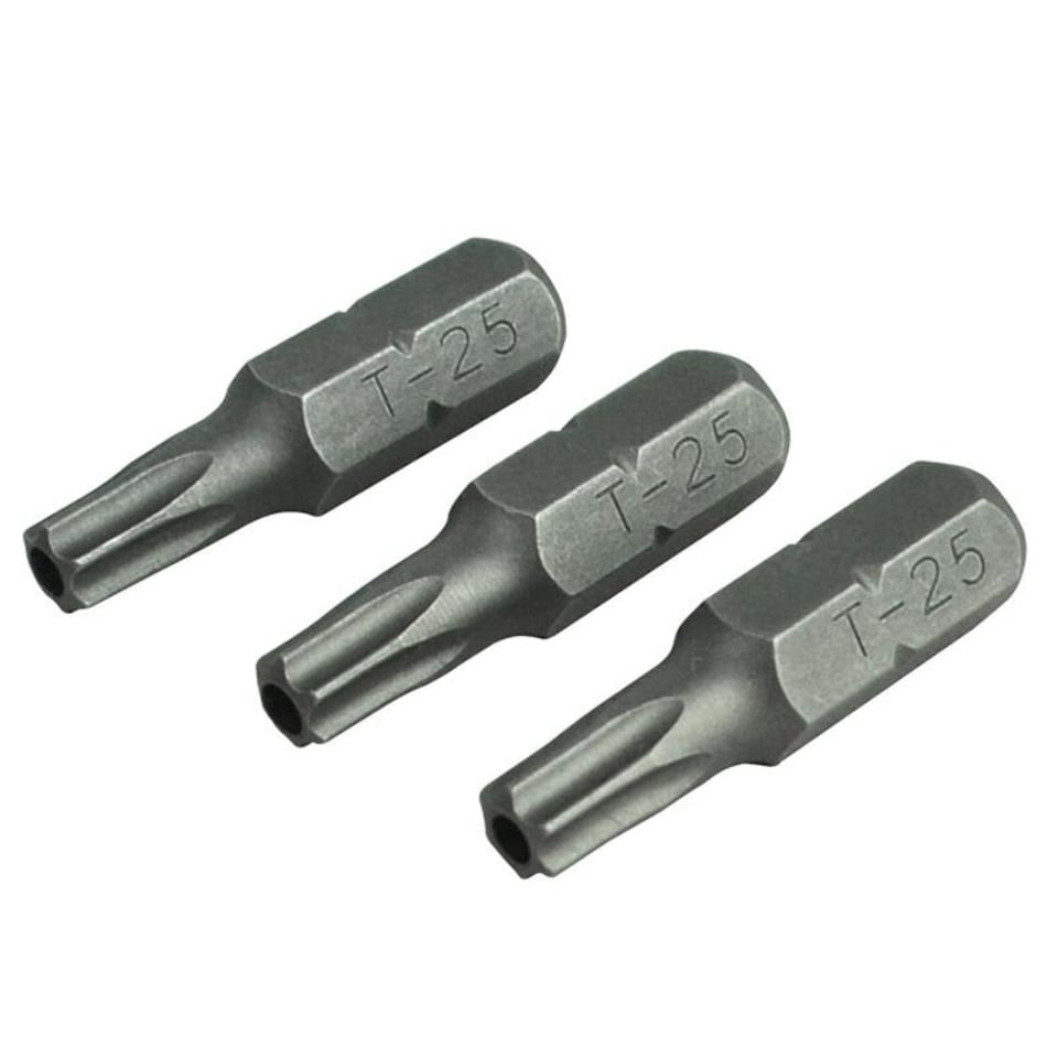 Faithfull Security S2 Grade Steel Screwdriver Bits - Multi Colour - T25Sx25mm Pack of 3