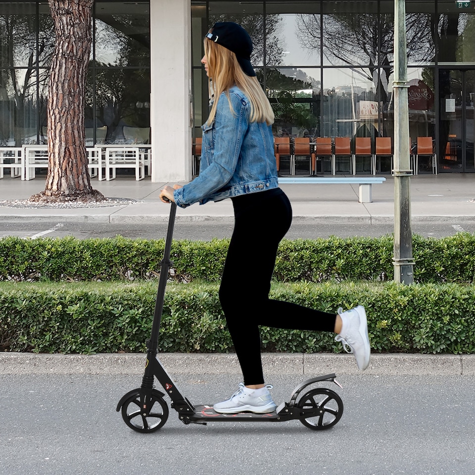 image 1 of HOMCOM Folding Kick Scooter, Adjustable Ride On Scooter with 200mm Big Wheels and Double Shock Absorption, Urban Scooter for 14 older Teens Adult, Black