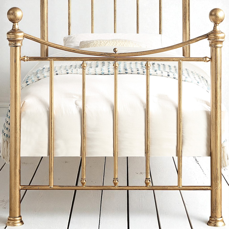 image 1 of Hampstead Traditional Style Distressed Antique Brass Effect Metal Bed Frame | Bronze | Antique Brass | Single
