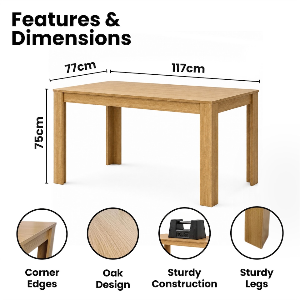 image 1 of Dining Table Beige Wood Kitchen Place for 4 Seats, Dining Table Only (Beige H 75 x L 117 x W 77 cm) | Brown