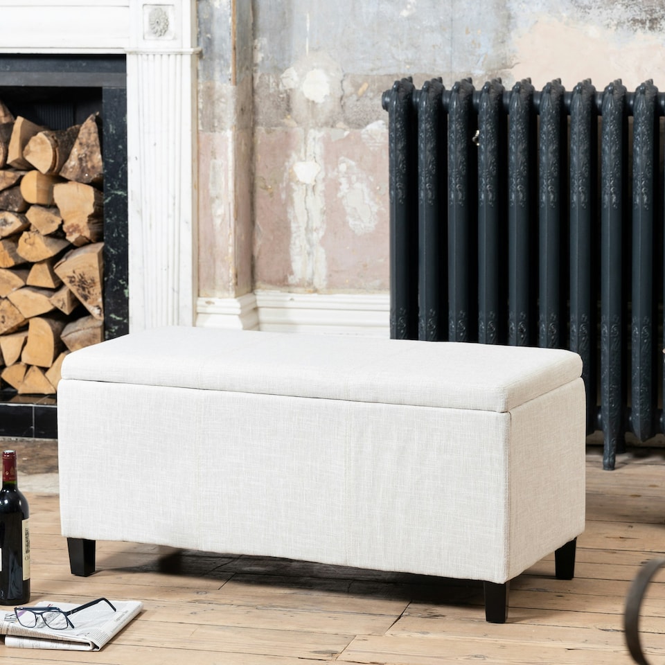 image 1 of Henbury Fabric Storage Ottoman - Beige