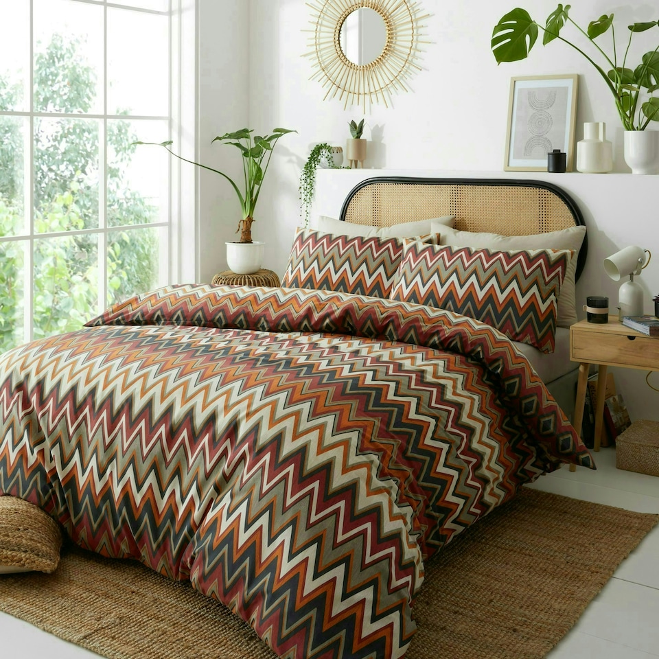 image 1 of Portfolio Home Tyler Zig Zag Geometric Bedding Duvet Cover Set Orange | King