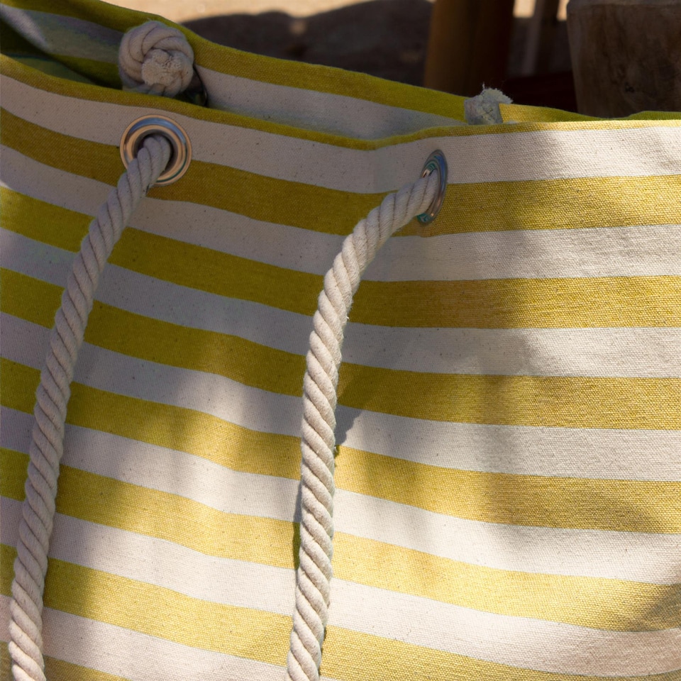 image 1 of Nicola Spring Large Striped Canvas Tote Beach Bag - 55cm x 36cm - Honeycomb | Yellow | Honeycomb
