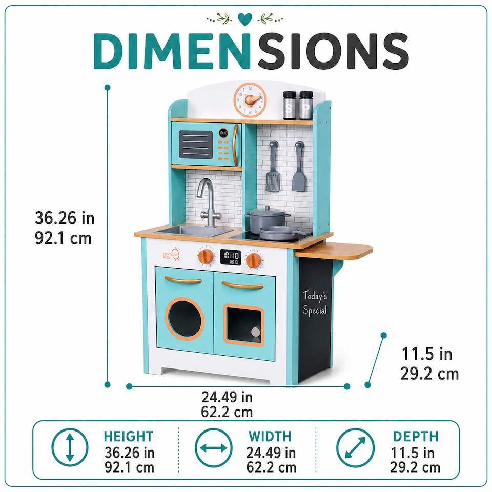 image 1 of Teamson Kids Play Kitchen, Small Retro Aqua Wood, Little Chef Santos