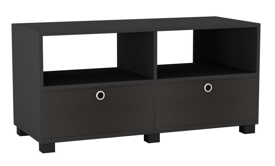 image 1 of Black TV Stand with 2 Drawers | Black | Black & Black | 1