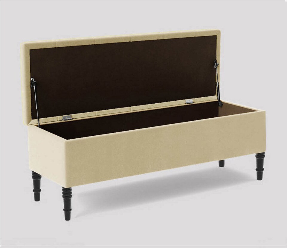 image 1 of 180cm Swiss Chesterfield Ottoman Storage Bench- Plush Velvet Shoe Bench - Cream Upholstery Footstool with Storage