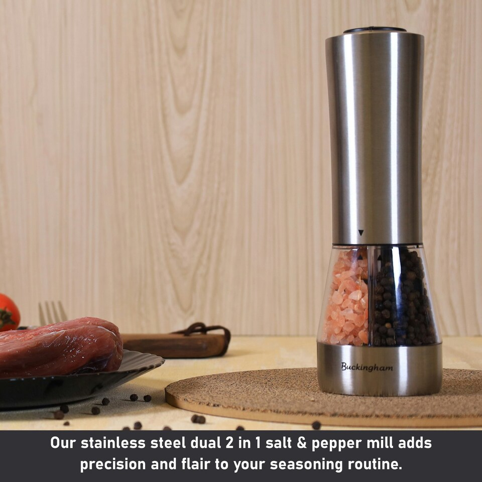 image 1 of Buckingham Stainless Steel Electric Dual 2 in 1 Salt & Pepper Mill