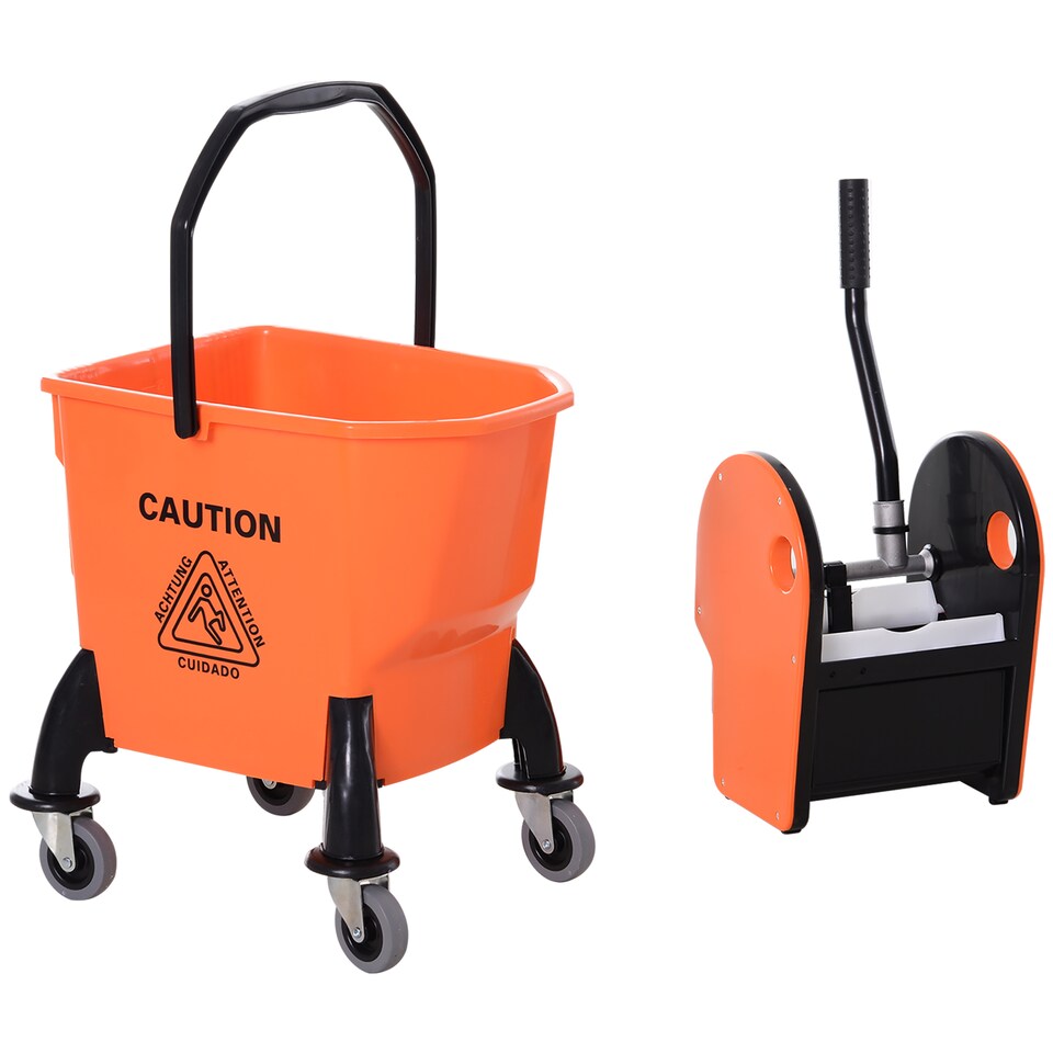 image 1 of HOMCOM 26L Mop Bucket with Wringer, Mop Bucket on Wheels with Carry Handle, Mop Holder, Plastic Body for Household, Orange